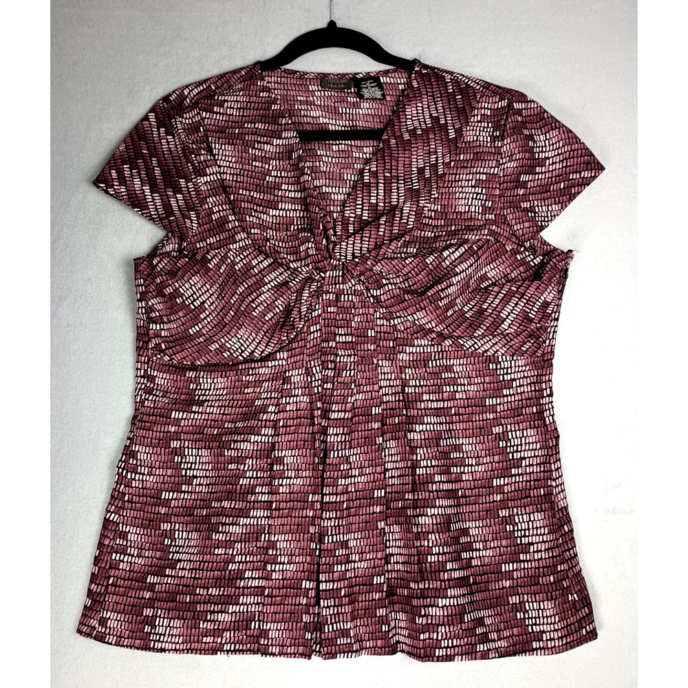 Nicole by Nicole Miller Womens Size 14 Blouse Purple Black Abstract Empire Waist